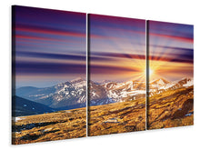 Laden Sie das Bild in den Galerie-Viewer, Leinwandbild 3-teilig Majestätischer Sonnuntergang am Berggipfel