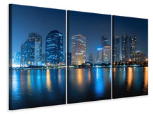 Laden Sie das Bild in den Galerie-Viewer, Leinwandbild 3-teilig Skyline Bangkok bei Nacht