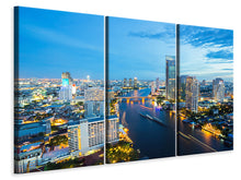 Laden Sie das Bild in den Galerie-Viewer, Leinwandbild 3-teilig Skyline Bangkok in der Abenddämmerung