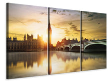 Laden Sie das Bild in den Galerie-Viewer, Leinwandbild 3-teilig Skyline Big Ben im Sonnenuntergang