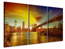 Laden Sie das Bild in den Galerie-Viewer, Leinwandbild 3-teilig Skyline Brooklyn Bridge NY