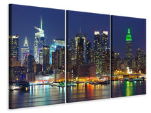 Laden Sie das Bild in den Galerie-Viewer, Leinwandbild 3-teilig Skyline New York Midtown bei Nacht