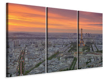 Laden Sie das Bild in den Galerie-Viewer, Leinwandbild 3-teilig Skyline Paris bei Sonnenuntergang