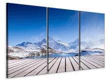 Laden Sie das Bild in den Galerie-Viewer, Leinwandbild 3-teilig Sonnenterrasse am Schweizer Bergsee