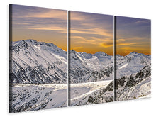 Laden Sie das Bild in den Galerie-Viewer, Leinwandbild 3-teilig Sonnenuntergang in den Bergen
