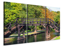 Laden Sie das Bild in den Galerie-Viewer, Leinwandbild 3-teilig Alte Holz Brücke