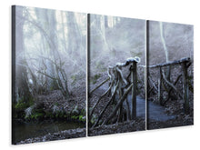 Laden Sie das Bild in den Galerie-Viewer, Leinwandbild 3-teilig Alte Holzbrücke im Wald