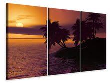 Laden Sie das Bild in den Galerie-Viewer, Leinwandbild 3-teilig Die einsame Insel im Sonnenuntergang