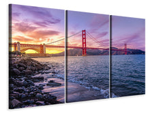 Laden Sie das Bild in den Galerie-Viewer, Leinwandbild 3-teilig Golden Gate am Abend