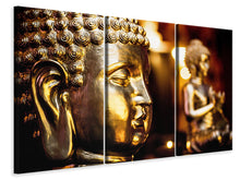 Laden Sie das Bild in den Galerie-Viewer, Leinwandbild 3-teilig Goldene Buddhas