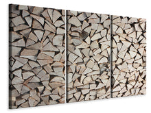 Laden Sie das Bild in den Galerie-Viewer, Leinwandbild 3-teilig Holzstapel