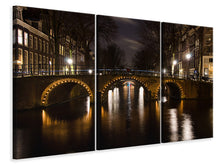 Laden Sie das Bild in den Galerie-Viewer, Leinwandbild 3-teilig Nachts in Amsterdam