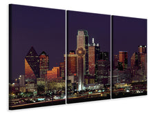Laden Sie das Bild in den Galerie-Viewer, Leinwandbild 3-teilig Nachts in Dallas