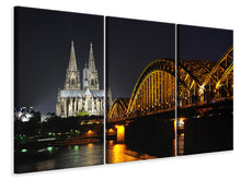 Laden Sie das Bild in den Galerie-Viewer, Leinwandbild 3-teilig Nachts in Köln