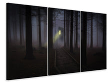 Laden Sie das Bild in den Galerie-Viewer, Leinwandbild 3-teilig Nebel im Wald