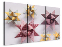 Laden Sie das Bild in den Galerie-Viewer, Leinwandbild 3-teilig Origami Bunte Sterne