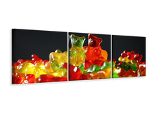 Laden Sie das Bild in den Galerie-Viewer, Panorama Leinwandbild 3-teilig Bunte Gummibärchen