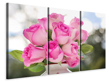 Laden Sie das Bild in den Galerie-Viewer, Leinwandbild 3-teilig Rosenstrauss in rosa