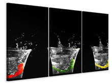 Laden Sie das Bild in den Galerie-Viewer, Leinwandbild 3-teilig Spritzige Wasser Gläser
