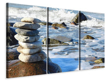 Laden Sie das Bild in den Galerie-Viewer, Leinwandbild 3-teilig Steinstapel am Meer