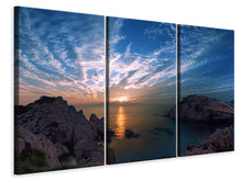 Laden Sie das Bild in den Galerie-Viewer, Leinwandbild 3-teilig Stimmungsvoller Sonnenuntergang am Meer