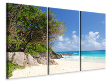 Laden Sie das Bild in den Galerie-Viewer, Leinwandbild 3-teilig Traumstrand Seychellen