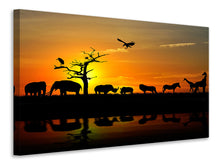 Laden Sie das Bild in den Galerie-Viewer, Leinwandbild Safarietiere bei Sonnenuntergang