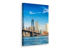 Laden Sie das Bild in den Galerie-Viewer, Leinwandbild Skyline New York and Brooklyn Bridge