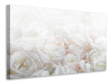 Laden Sie das Bild in den Galerie-Viewer, Leinwandbild Weisse Rosen im Morgentau