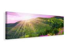 Laden Sie das Bild in den Galerie-Viewer, Leinwandbild Panorama Eine Sommerlandschaft bei Sonnenaufgang