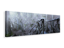 Laden Sie das Bild in den Galerie-Viewer, Leinwandbild Panorama Alte Holzbrücke im Wald