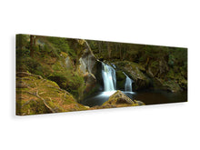 Laden Sie das Bild in den Galerie-Viewer, Leinwandbild Panorama Kleiner Wasserfall im Wald